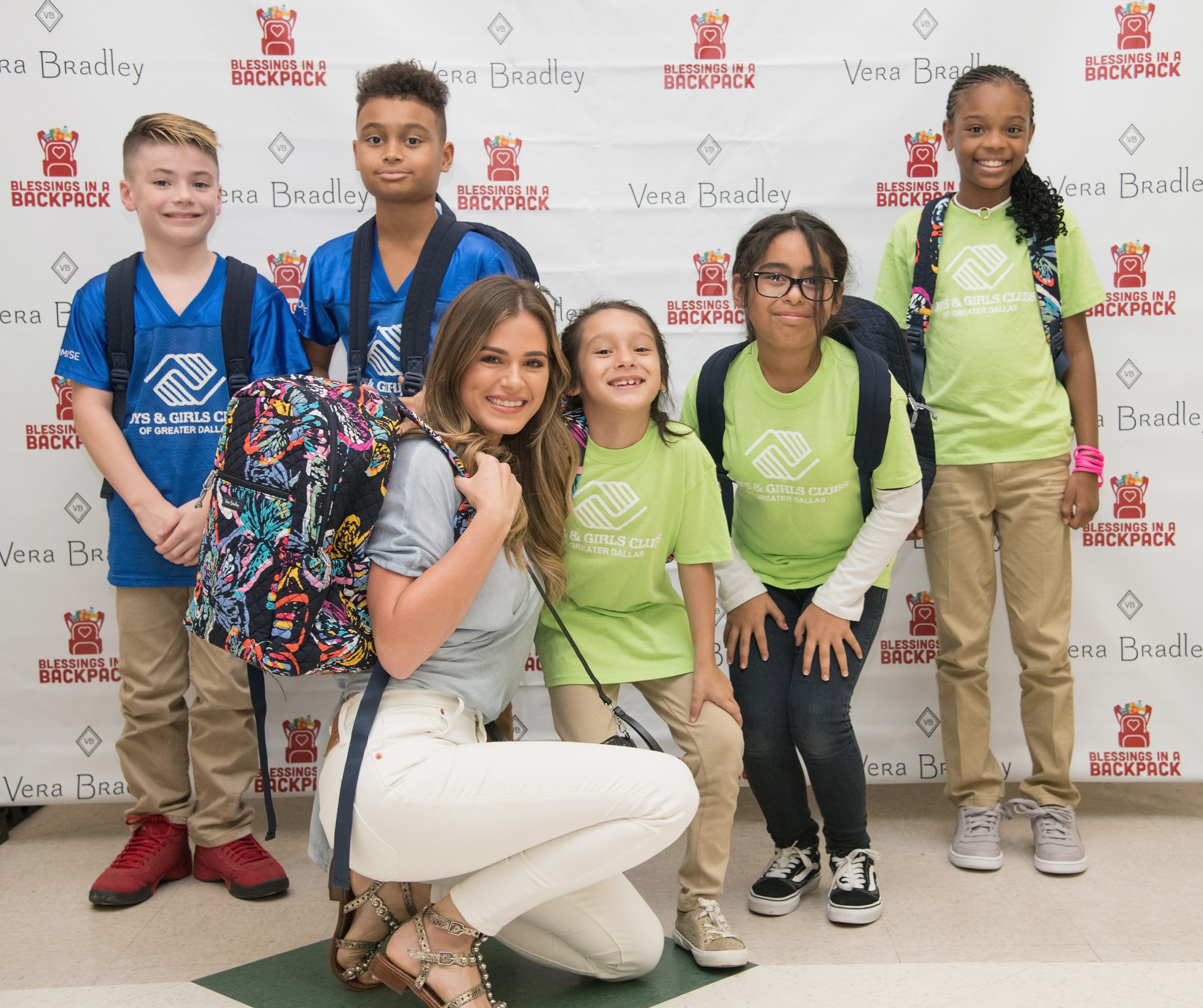 Vera Bradley Partners With Blessings In A Backpack To Continue Back-To-School Philanthropy Tour With JoJo Fletcher Jojo Fletcher with kids in Dallas